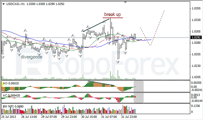 Анализ индикаторов Б. Вильямса для USD/CAD на 01.08.2013