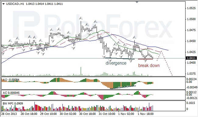 Анализ индикаторов Б. Вильямса для USD/CAD на 04.11.2013