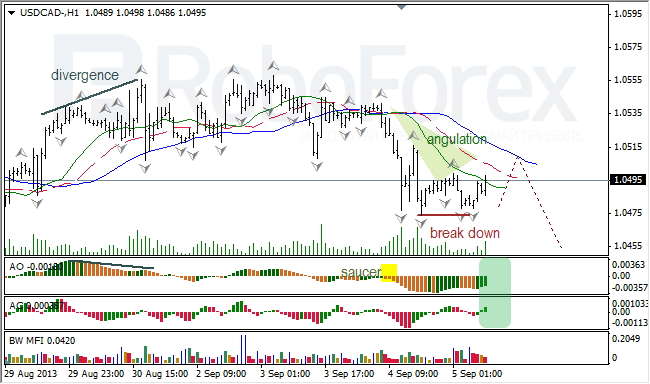 Анализ индикаторов Б. Вильямса для USD/CAD на 05.09.2013