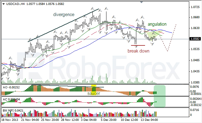 Анализ индикаторов Б. Вильямса для USD/CAD на 17.12.2013