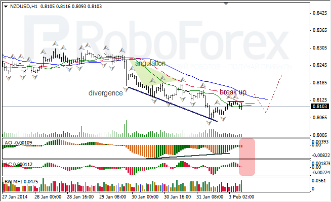 Анализ индикаторов Б. Вильямса для NZD/USD на 03.02.2014