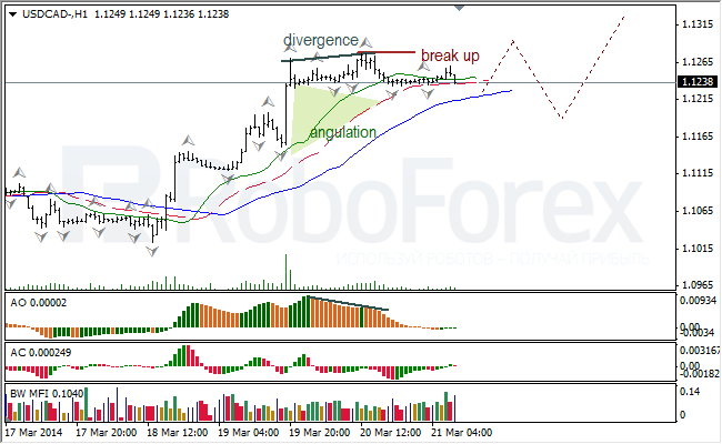 Анализ индикаторов Б. Вильямса для USD/CAD и NZD/USD на 21.03.2014 