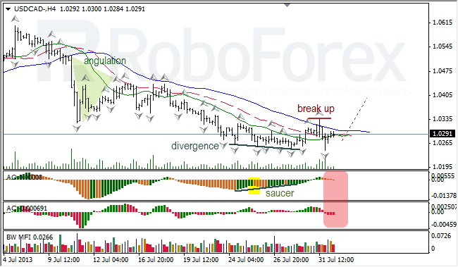 Анализ индикаторов Б. Вильямса для USD/CAD на 01.08.2013