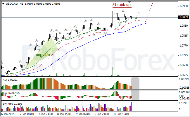 Анализ индикаторов Б. Вильямса для USD/CAD на 13.01.2014