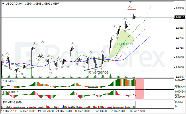 Анализ индикаторов Б. Вильямса для USD/CAD на 13.01.2014