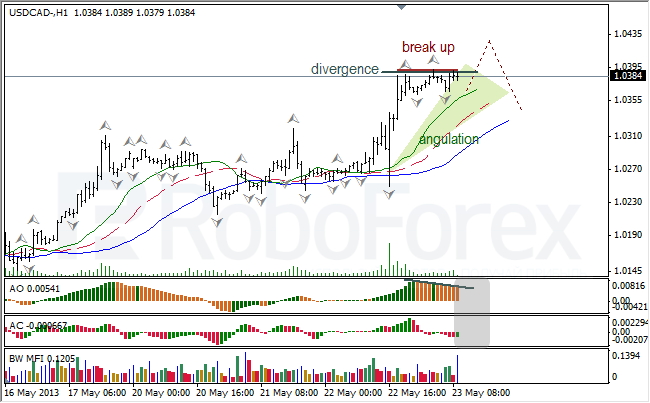 Анализ индикаторов Б. Вильямса для USD/CAD на 23.05.2013