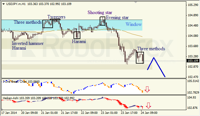 Анализ японских свечей для USD/JPY на 24.01.2014