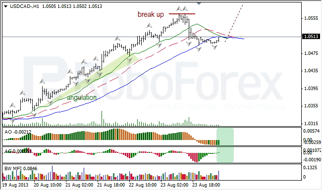 Анализ индикаторов Б. Вильямса для USD/CAD на 26.08.2013