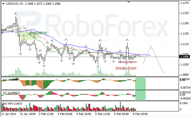 Анализ индикаторов Б. Вильямса для USD/CAD на 07.02.2014