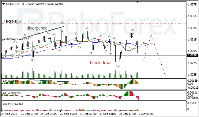 Анализ индикаторов Б. Вильямса для USD/CAD на 01.10.2013