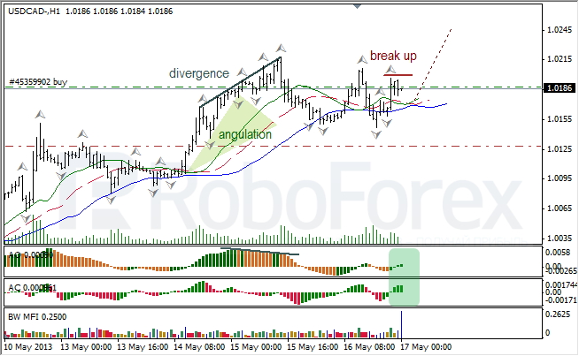 Анализ индикаторов Б. Вильямса для USD/CAD на 17.05.2013