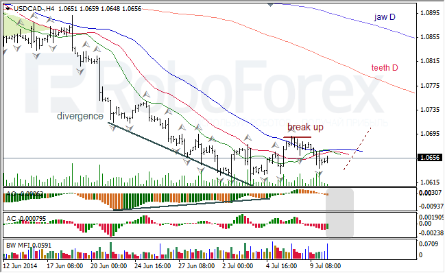 Анализ индикаторов Б. Вильямса для USD/CAD и NZD/USD на 10.07.2014