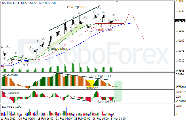 Анализ индикаторов Б. Вильямса для USD/CAD на 06.03.2013