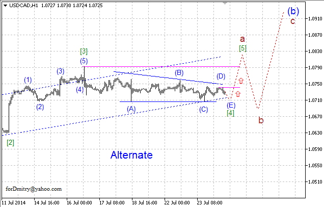 Восходящий зигзаг. Волновой анализ USD/CAD на 24.07.2014