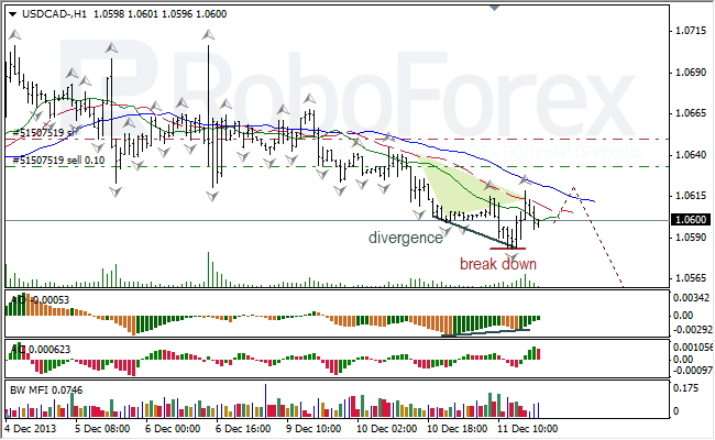 Анализ индикаторов Б. Вильямса для USD/CAD  на 12.12.12.2013