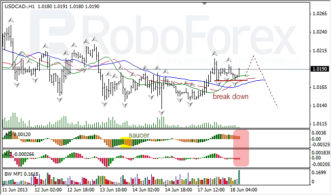 Анализ индикаторов Б. Вильямса для USD/CAD на 18.06.2013