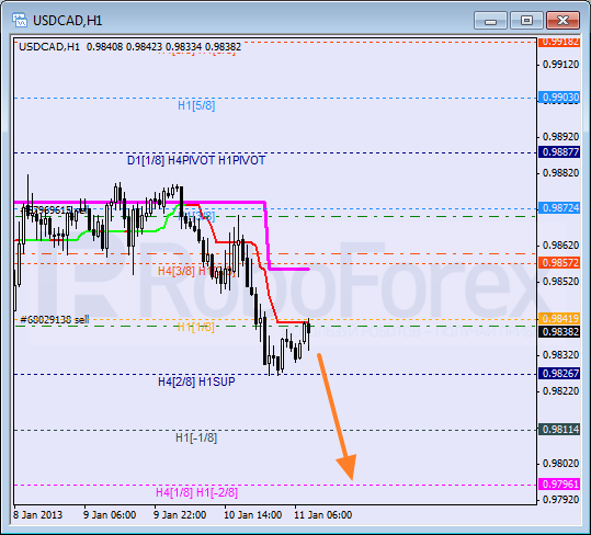 Анализ уровней Мюррея для пары USD CAD Канадский доллар на 11 января 2013