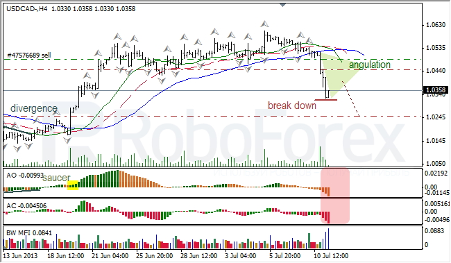 Анализ индикаторов Б. Вильямса для USD/CAD на 11.07.2013