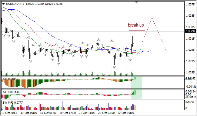 Анализ индикаторов Б. Вильямса для USD/CAD на 23.10.2013