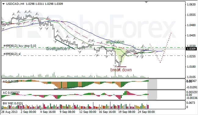 Анализ индикаторов Б. Вильямса для USD/CAD на 25.09.2013