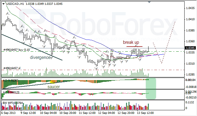 Анализ индикаторов Б. Вильямса для USD/CAD на 16.09.2013