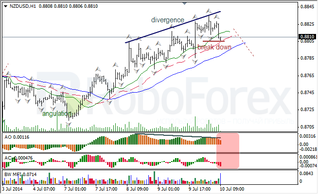 Анализ индикаторов Б. Вильямса для USD/CAD и NZD/USD на 10.07.2014