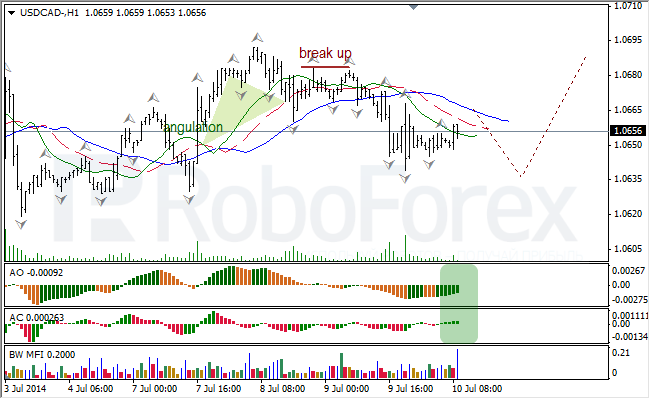 Анализ индикаторов Б. Вильямса для USD/CAD и NZD/USD на 10.07.2014