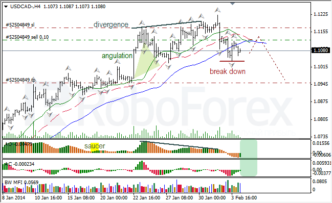 Анализ индикаторов Б. Вильямса для USD/CAD на 04.02.2014