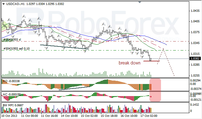 Анализ индикаторов Б. Вильямса для USD/CAD на 17.10.2013