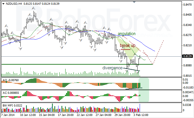 Анализ индикаторов Б. Вильямса для NZD/USD на 04.02.2014
