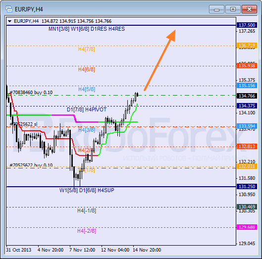 Анализ уровней Мюррея для пары EUR JPY Евро к Японской иене на 15 ноября 2013