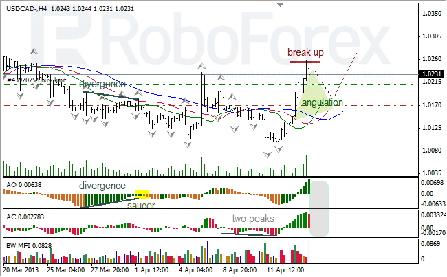 Анализ индикаторов Б. Вильямса для USD/CAD на 16.04.2013