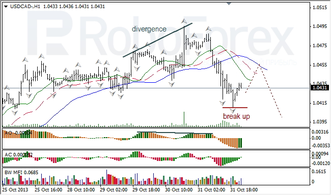 Анализ индикаторов Б. Вильямса для USD/CAD на 01.11.2013