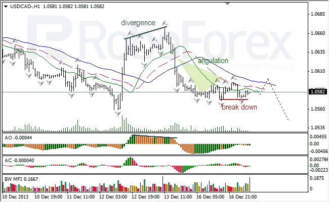 Анализ индикаторов Б. Вильямса для USD/CAD на 17.12.2013