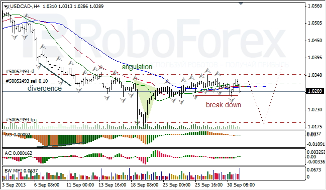 Анализ индикаторов Б. Вильямса для USD/CAD на 01.10.2013