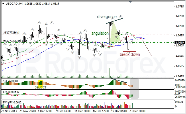 Анализ индикаторов Б. Вильямса для USD/CAD на 24.12.2013