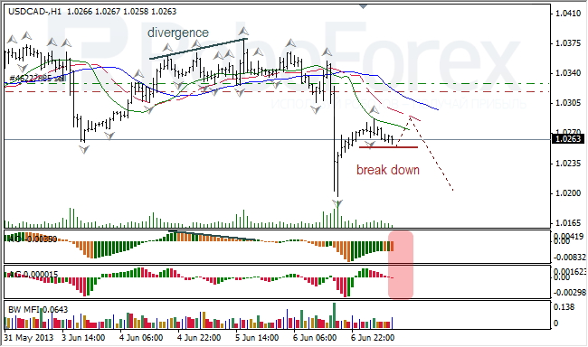 Анализ индикаторов Б. Вильямса для USD/CAD на 07.06.2013