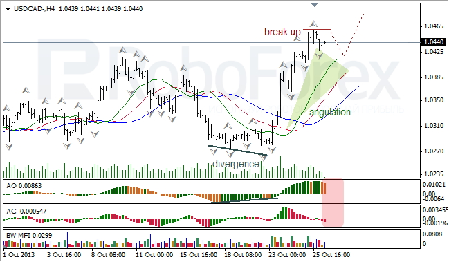 Анализ индикаторов Б. Вильямса для USD/CAD на 28.10.2013