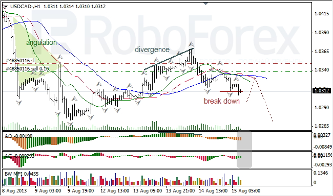 Анализ индикаторов Б. Вильямса для USD/CAD на 15.08.2013