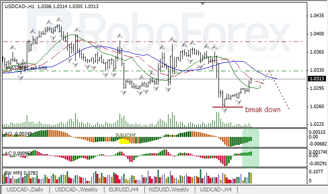 Анализ индикаторов Б. Вильямса для USD/CAD на 04.06.2013