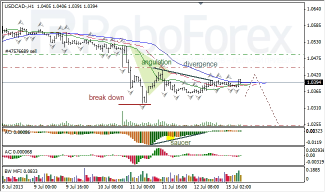 Анализ индикаторов Б. Вильямса для USD/CAD на 15.07.2013