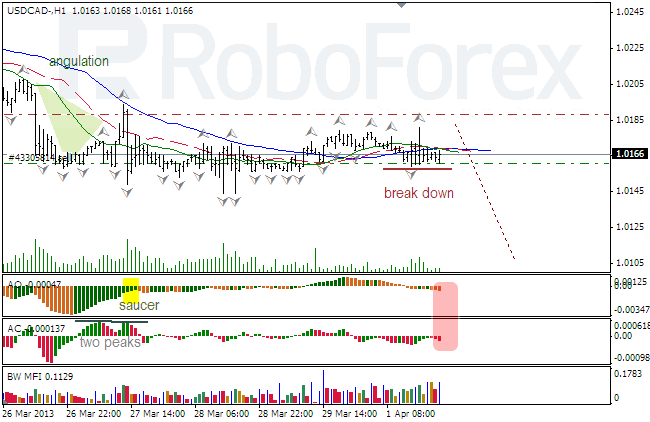 Анализ индикаторов Б. Вильямса для USD/CAD на 02.04.2013