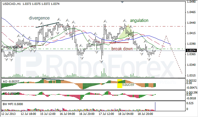 Анализ индикаторов Б. Вильямса для USD/CAD на 19.07.2013