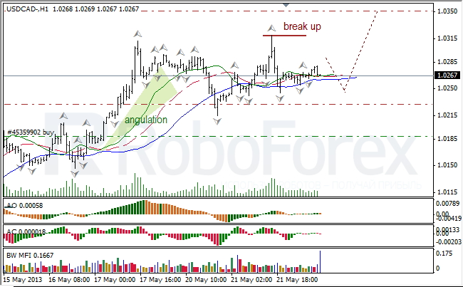 Анализ индикаторов Б. Вильямса для USD/CAD на 22.05.2013