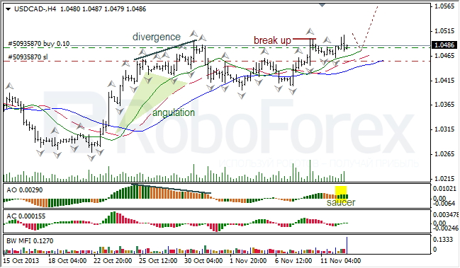 Анализ индикаторов Б. Вильямса для USD/CAD на 13.11.2013