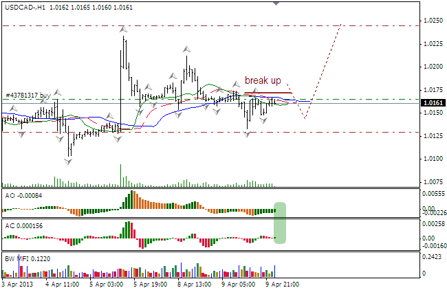 Анализ индикаторов Б. Вильямса для USD/CAD на 10.04.2013