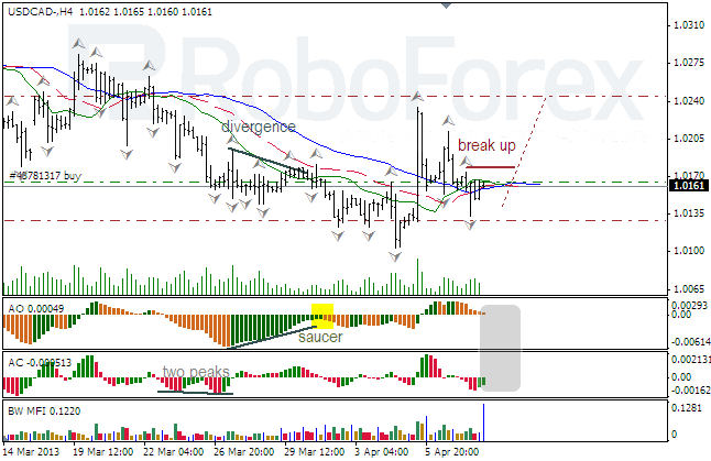 Анализ индикаторов Б. Вильямса для USD/CAD на 10.04.2013