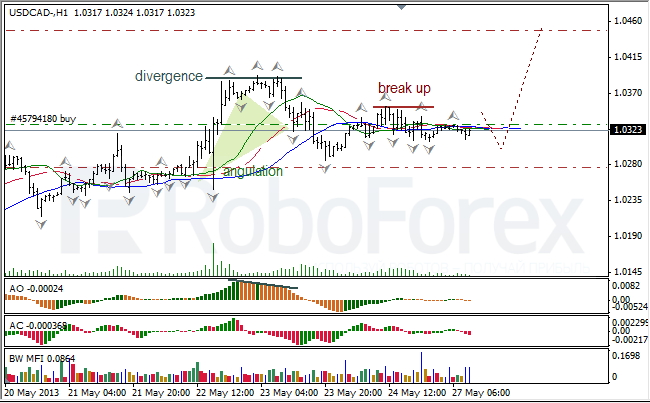 Анализ индикаторов Б. Вильямса для USD/CAD на 27.05.2013