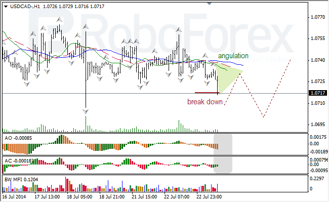 Анализ индикаторов Б. Вильямса для USD/CAD и NZD/USD на 23.07.2014