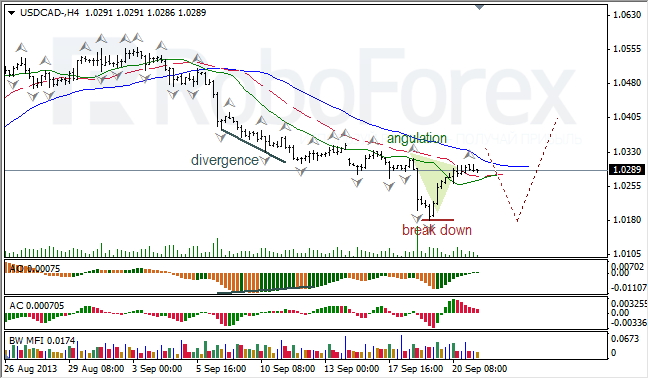 Анализ индикаторов Б. Вильямса для USD/CAD на 23.09.2013